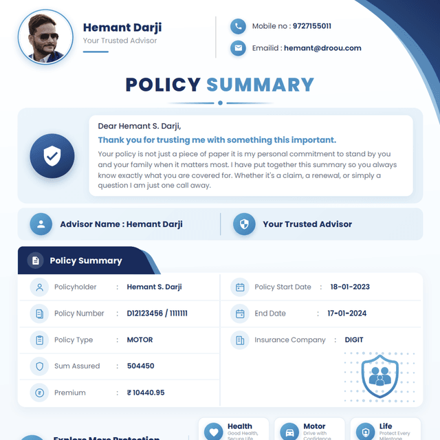 Droou-branded policy summary