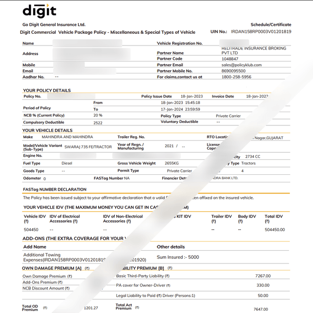 Original insurer policy PDF