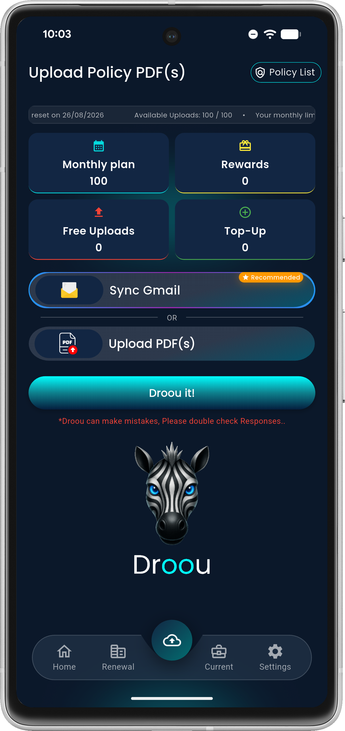 AutoFetchoo policy upload screen
